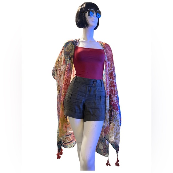 Moss Rose Beach Floral Coverup with Tassels, NWT One Size - Picture 7 of 7